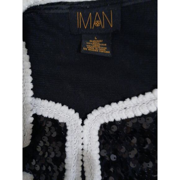 IMAN Global Chic Rock The Runway Sensational Sequin Blazer Jacket Sz Large Black - Picture 15 of 16